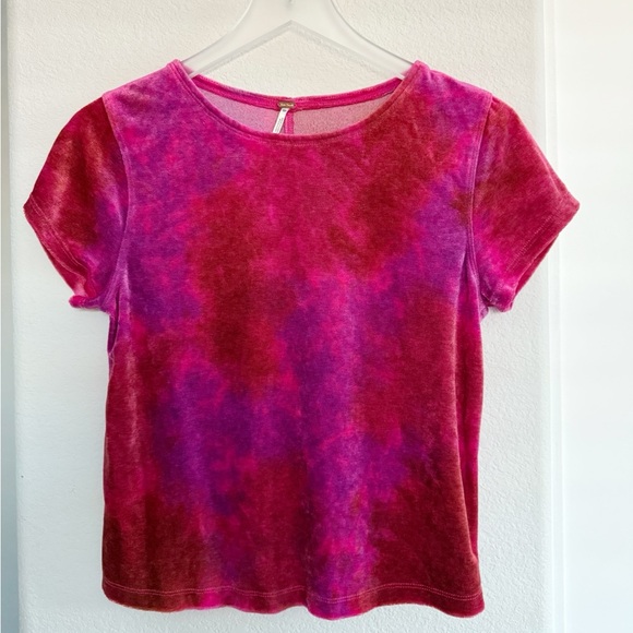Free People Bright Eyes Pink Purple Tie Dye Velvet Baby Tee - Picture 2 of 8